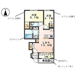 Ｓｍｉｌｅ　ｖｉｌｌａ（スマイル　ヴィラ） 1階2LDKの間取り