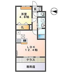 木更津市高柳字長須賀新築アパート 1階1LDKの間取り