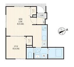 JR南武線 津田山駅 徒歩15分の賃貸アパート 1階1LDKの間取り