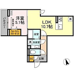 JR南武線 平間駅 徒歩8分の賃貸アパート 3階1LDKの間取り