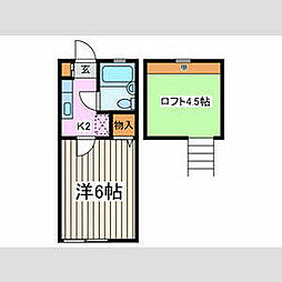 小田急小田原線 経堂駅 徒歩10分の賃貸アパート 2階1Kの間取り