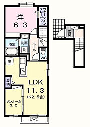 アルドーレII 2階1LDKの間取り