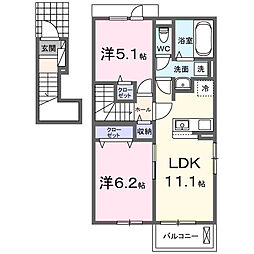 クレール　ストーン　III 2階2LDKの間取り