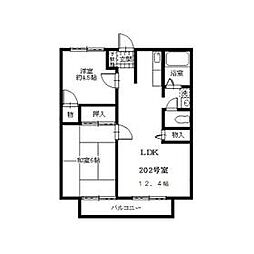 京王相模原線 南大沢駅 バス5分 上柚木下車 徒歩2分の賃貸アパート 2階2LDKの間取り