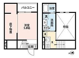 近鉄名古屋線 黄金駅 徒歩8分の賃貸アパート 2階ワンルームの間取り
