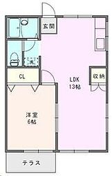 君津ハイツ 1階1LDKの間取り