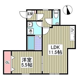 上毛電気鉄道 江木駅 7.4kmの賃貸アパート 1階1LDKの間取り