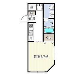 東急目黒線 不動前駅 徒歩7分の賃貸マンション 2階ワンルームの間取り