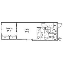 東急東横線 祐天寺駅 徒歩5分の賃貸マンション 1階1LDKの間取り