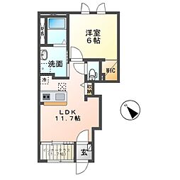 関東鉄道常総線 寺原駅 徒歩13分の賃貸アパート 1階1LDKの間取り