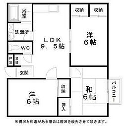 エイチ・ツーオー岸和田 4階3DKの間取り