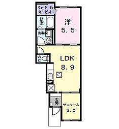 JR関西本線 春田駅 徒歩16分の賃貸アパート 1階1LDKの間取り