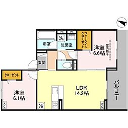 埼玉高速鉄道 浦和美園駅 徒歩9分の賃貸アパート 2階2LDKの間取り