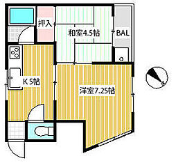 メゾン松 102 1階2Kの間取り