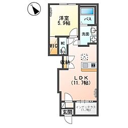 JR常磐線 荒川沖駅 徒歩18分の賃貸アパート 1階1LDKの間取り