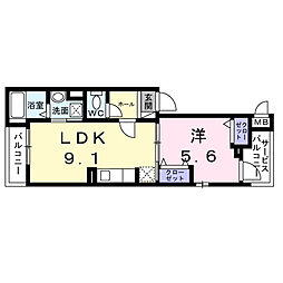 プチジャルダン 2階1LDKの間取り