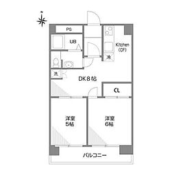 西武新宿線 小平駅 徒歩1分の賃貸マンション 3階2DKの間取り