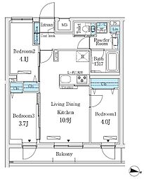 東京メトロ丸ノ内線 中野富士見町駅 徒歩4分の賃貸マンション 4階3LDKの間取り