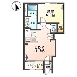 (仮)東牛谷新築アパートII 1階1LDKの間取り