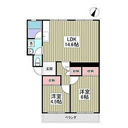 京成松戸線 常盤平駅 徒歩4分の賃貸マンション 2階2LDKの間取り