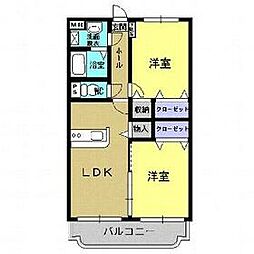 真岡鐵道 下館二高前駅 徒歩26分の賃貸マンション 1階2LDKの間取り