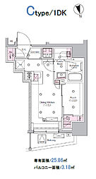 都営三田線 新板橋駅 徒歩2分の賃貸マンション 5階1DKの間取り