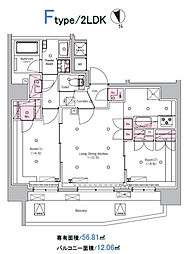 都営三田線 新板橋駅 徒歩2分の賃貸マンション 12階2LDKの間取り