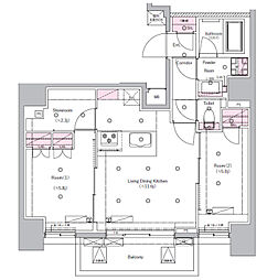 都営三田線 新板橋駅 徒歩2分の賃貸マンション 10階2LDKの間取り