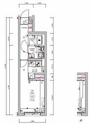 JR横須賀線 西大井駅 徒歩7分の賃貸マンション 4階ワンルームの間取り