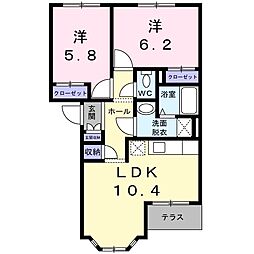 JR常磐線 取手駅 徒歩22分の賃貸アパート 1階2LDKの間取り