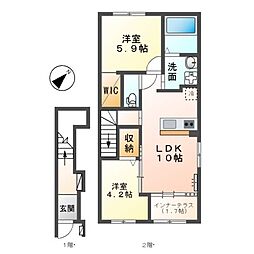 関東鉄道常総線 稲戸井駅 徒歩3分の賃貸アパート 2階2LDKの間取り