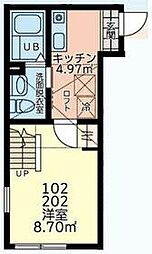 JR相模線 南橋本駅 徒歩5分の賃貸アパート 1階1Kの間取り
