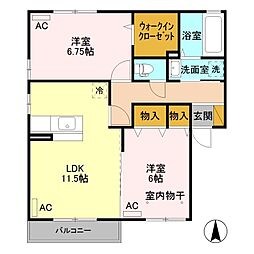 リビングタウン古河南　Ｄ 2階2LDKの間取り