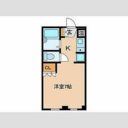 フラット5出来野 3階1Kの間取り