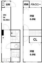 テラスハウス岩井 1階2Kの間取り