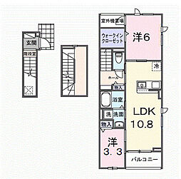 グラン・シャトー武蔵嵐山Ｂ 3階2LDKの間取り