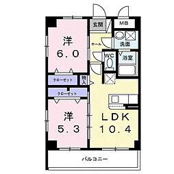グリーンテラス大山 3階2LDKの間取り