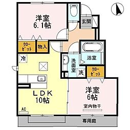 名鉄河和線 富貴駅 徒歩5分の賃貸アパート 1階2LDKの間取り