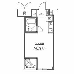 西武新宿線 下落合駅 徒歩9分の賃貸マンション 2階ワンルームの間取り