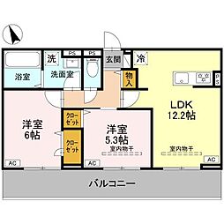 (仮称)D-ROOM浜尻町PJ 2階2LDKの間取り