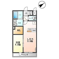 JR常磐線 神立駅 徒歩11分の賃貸アパート 2階1LDKの間取り