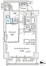 東京メトロ南北線 志茂駅 徒歩10分の賃貸マンション 4階2LDKの間取り