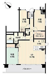 東京メトロ有楽町線 豊洲駅 徒歩5分の賃貸マンション 7階3LDKの間取り