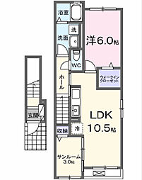 エタン・ロッシII 2階1LDKの間取り
