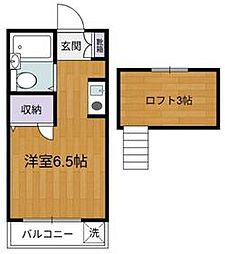 京王線 上北沢駅 徒歩11分の賃貸アパート 2階ワンルームの間取り