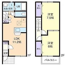JR水戸線 川島駅 徒歩19分の賃貸アパート 1階2LDKの間取り