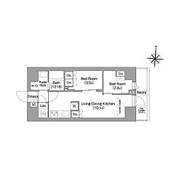 京急本線 青物横丁駅 徒歩5分の賃貸マンション 5階2LDKの間取り