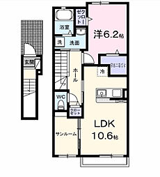 JR筑肥線 糸島高校前駅 徒歩5分の賃貸アパート 2階1LDKの間取り