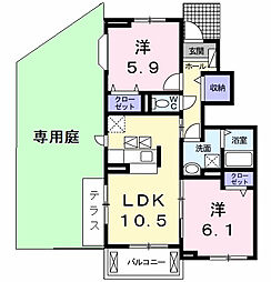 ベルグランII 1階2LDKの間取り