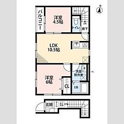 東武伊勢崎線 大袋駅 徒歩7分の賃貸アパート 2階2LDKの間取り